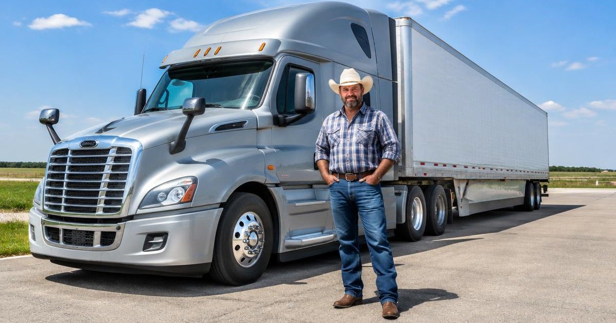 Texas owner-operator standing beside a silver semi truck and trailer